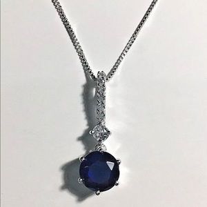 Sterling Silver CZ Blue/Clear Stones Necklace
